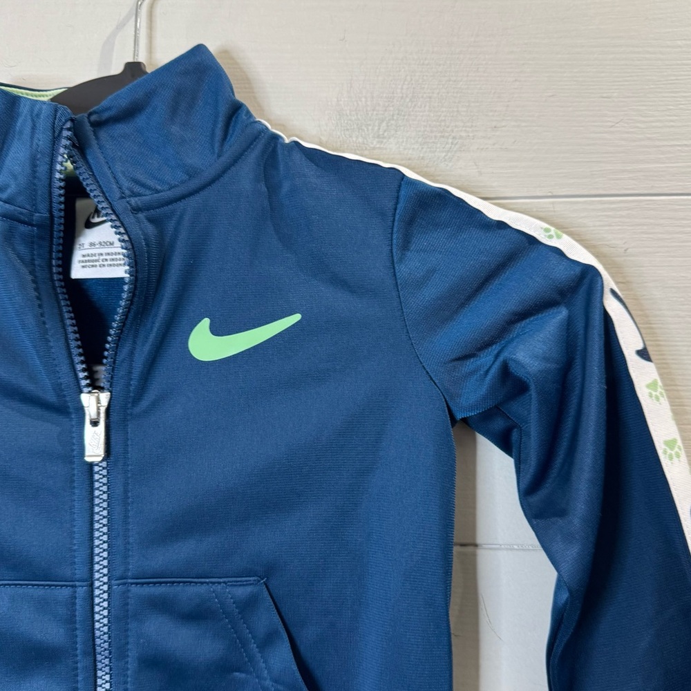 Nike Blue Track Jacket with Green Logo Size 2T - Picture 4 of 11